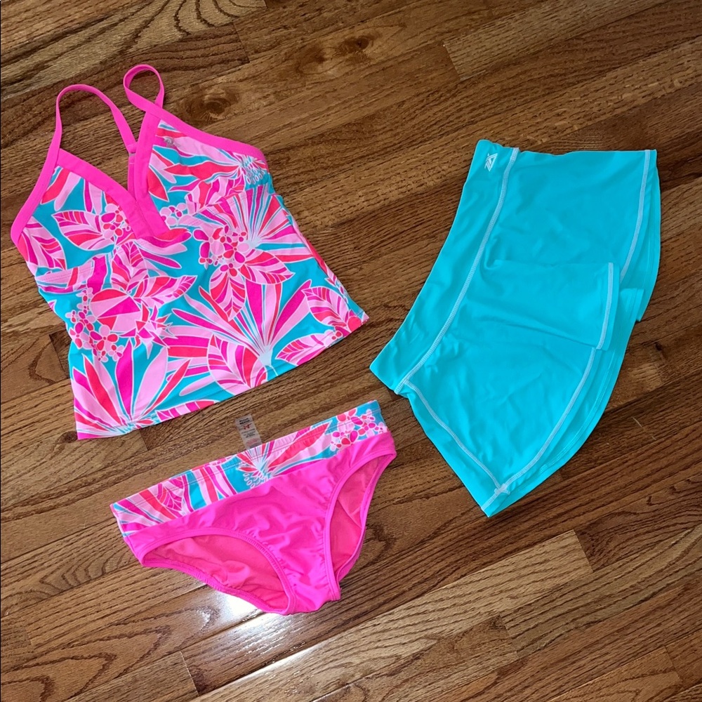 Cat & Jack Vibrant Floral Bikini with Aqua Skirt